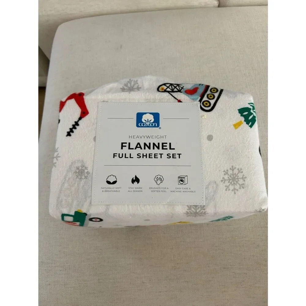 100% Cotton Flannel Sheet Set - Great Bay Home (Full,Christmas Toy Trucks),  NWT